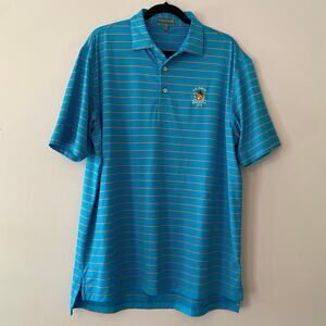 Peter Millar Summer Comfort Blue Orange Stripe U.S. Open 2016 Polo Shirt Large